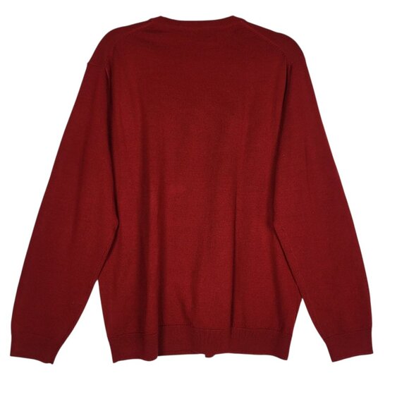 Turnbury Merino Wool Sweater Men's Large Red V Neck Warm Cabincore Preppy - Picture 2 of 5